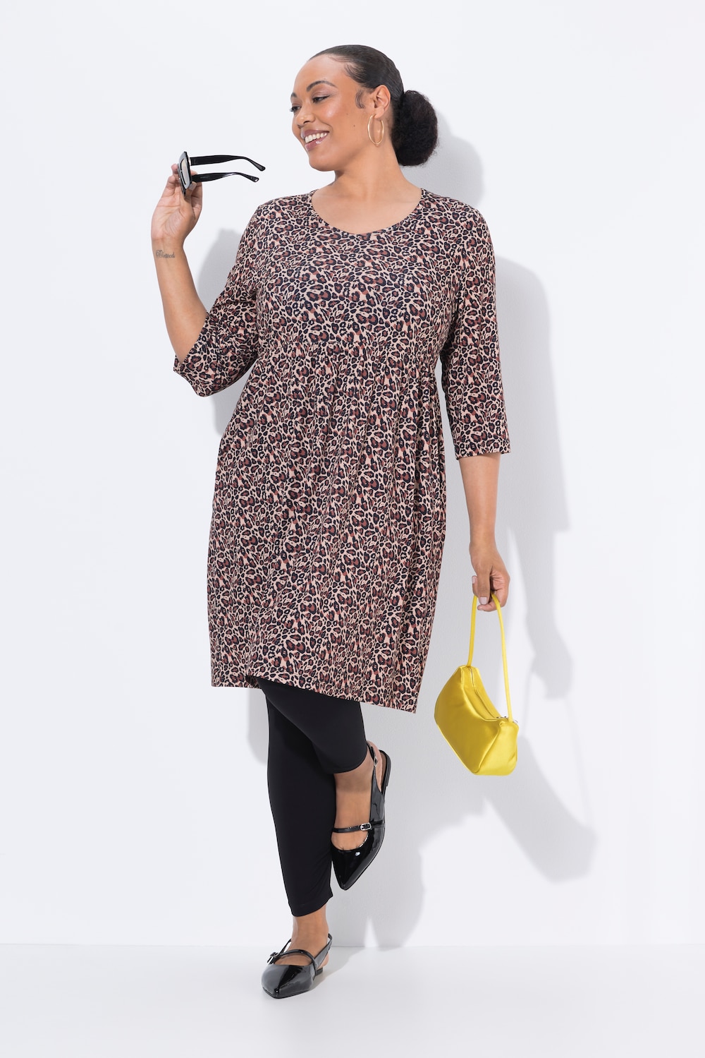 Longshirt, A-Linie, V-Ausschnitt, 3/4-Arm, Taschen