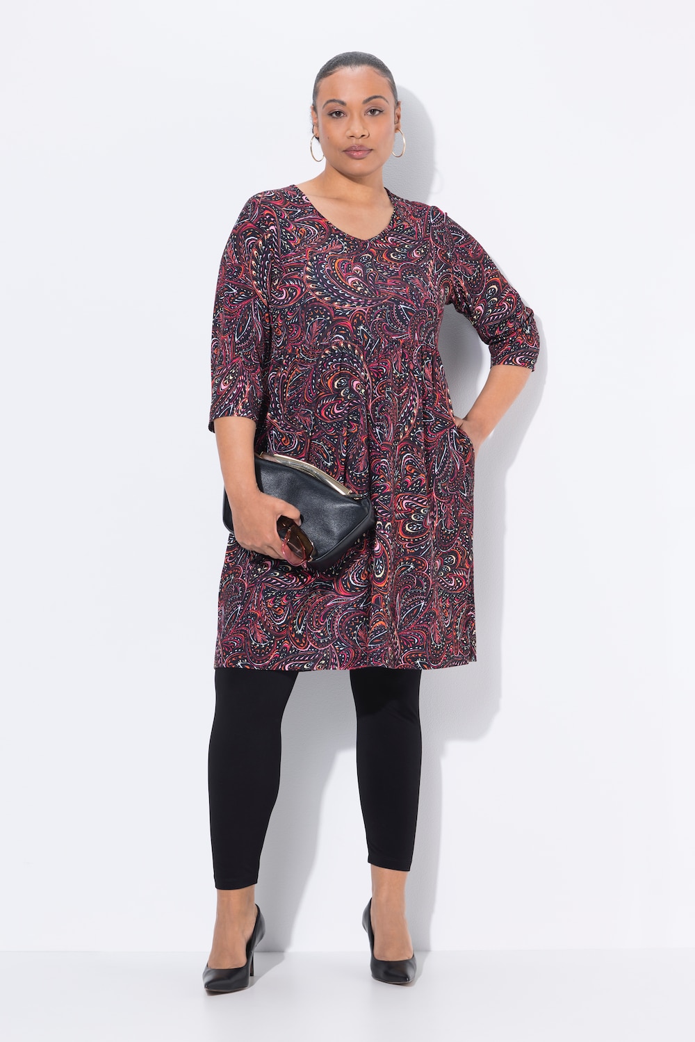 Longshirt, paisley, A-lijn, V-hals, 3/4-mouwen
