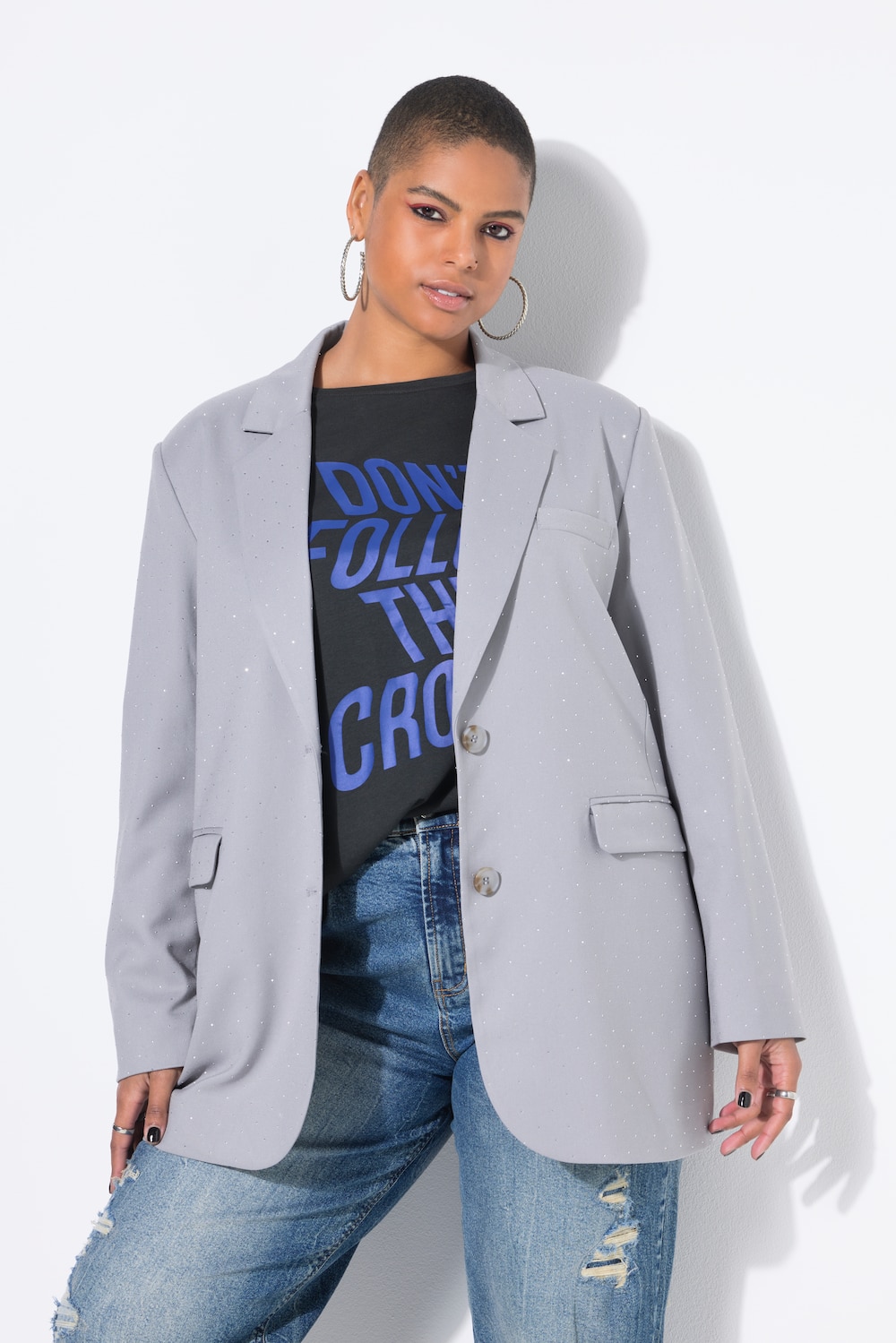 Blazer, oversized model, glittersteentjes