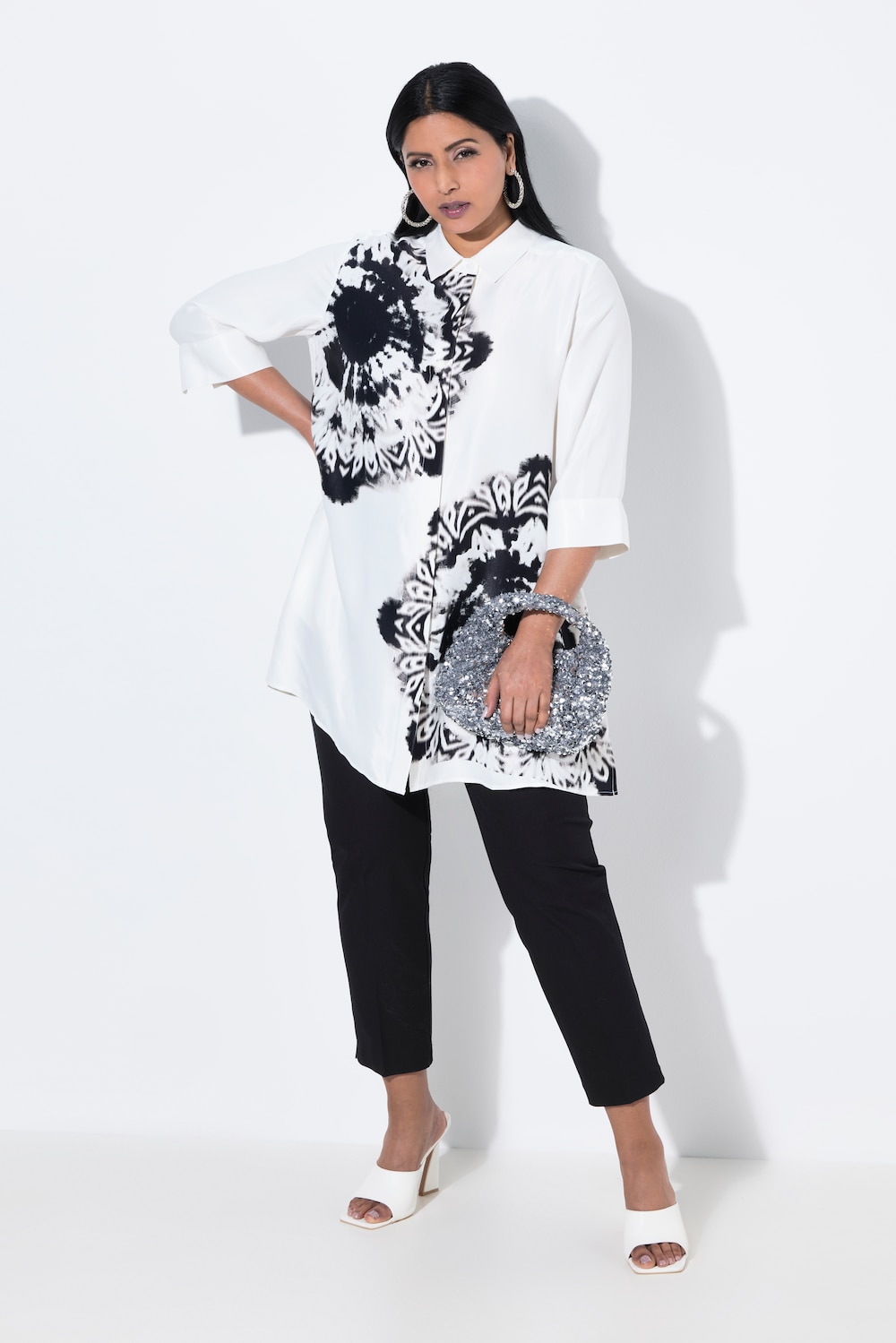 Blouse, batikmotief, A-lijn, overhemdkraag, 3/4-mouwen