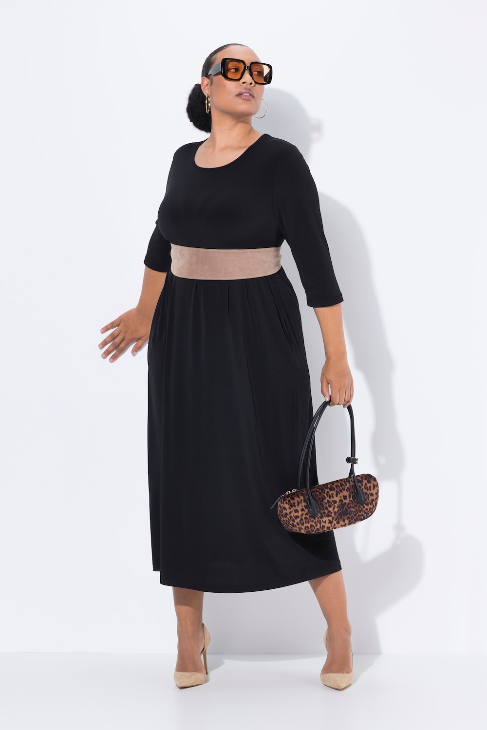 Große Größen Jersey-Maxikleid, Damen, schwarz, Größe: 50/52, Polyester, Ulla Popken