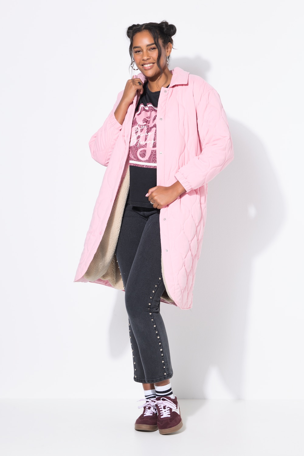 Große Größen Steppmantel, Damen, rosa, Größe: 50/52, Polyester/Baumwolle, Studio Untold