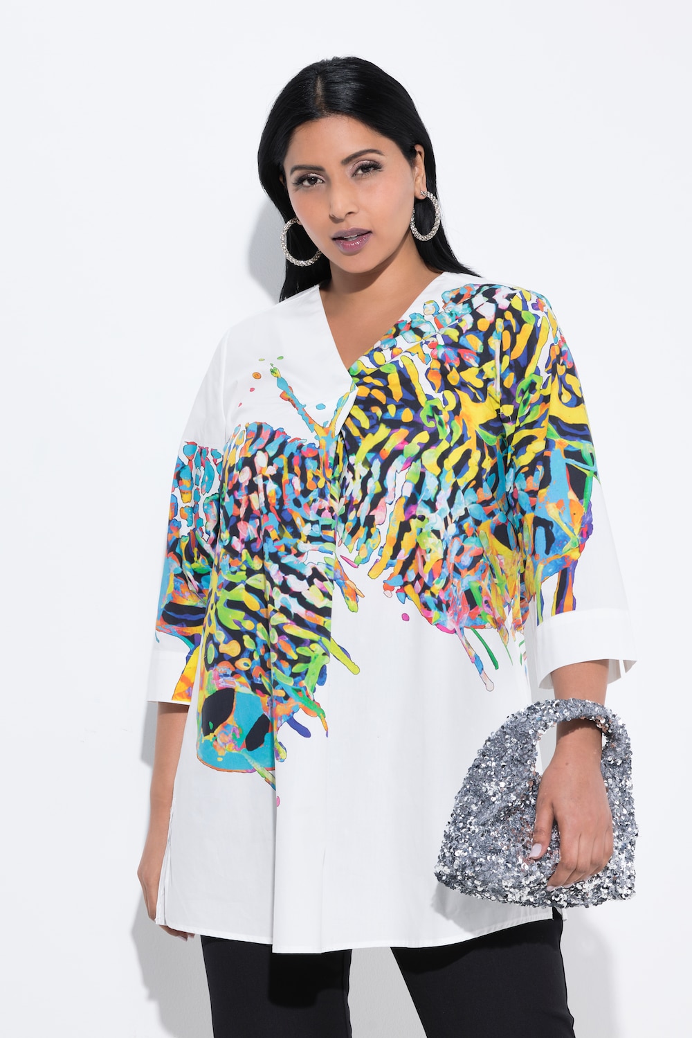 Tuniek, vlinder, V-hals, 3/4-mouwen