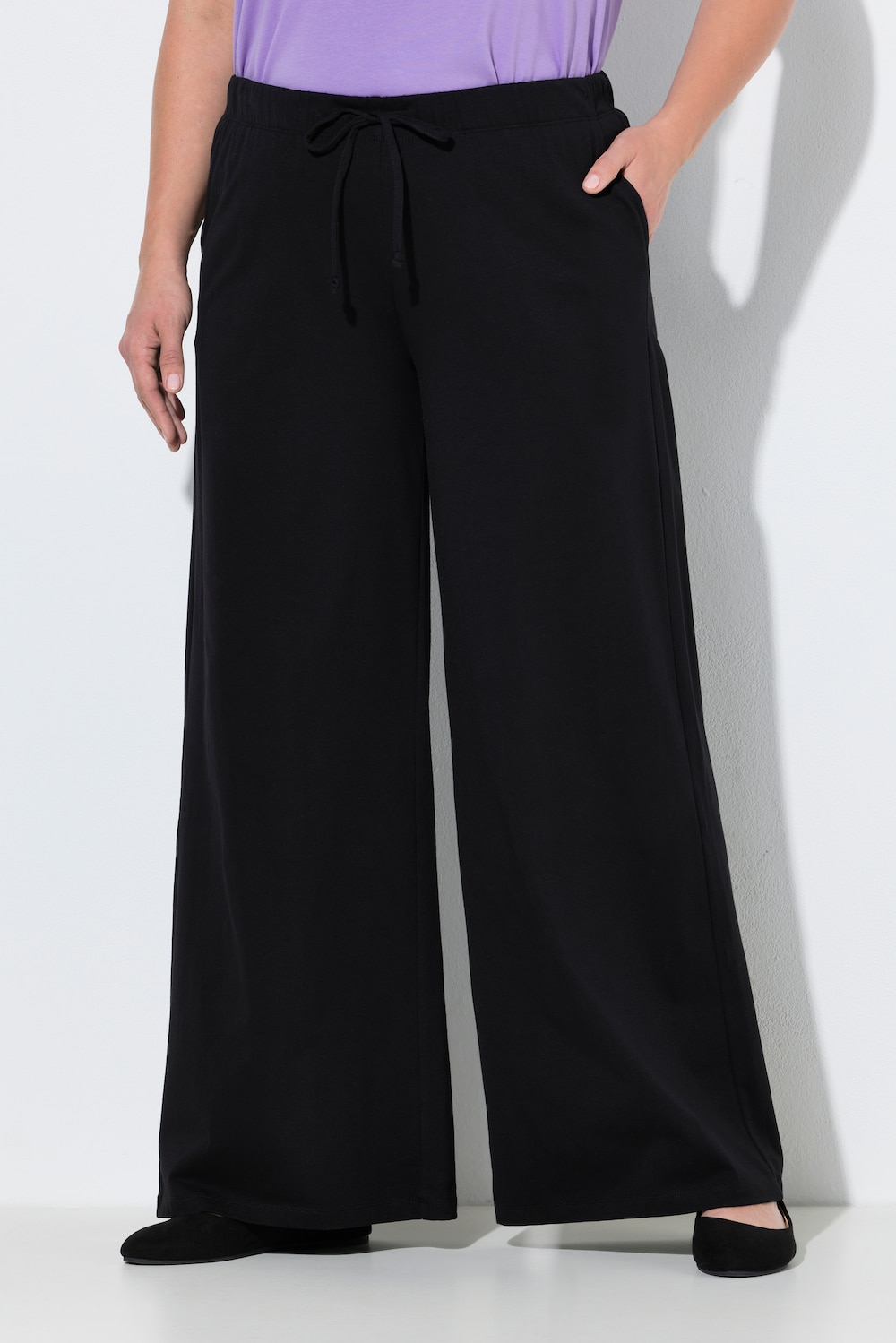 Große Größen Jersey-Marlenehose, Damen, schwarz, Größe: 46/48, Baumwolle, Ulla Popken