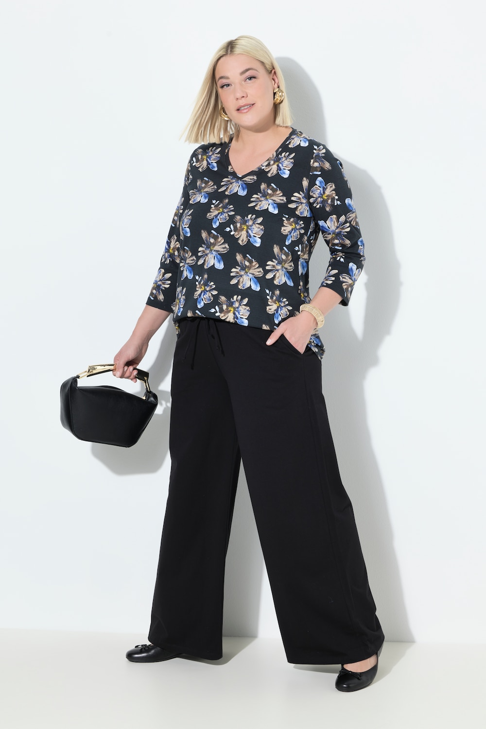 Marlene-broek van jersey, wijde pijpen, elastische tailleband