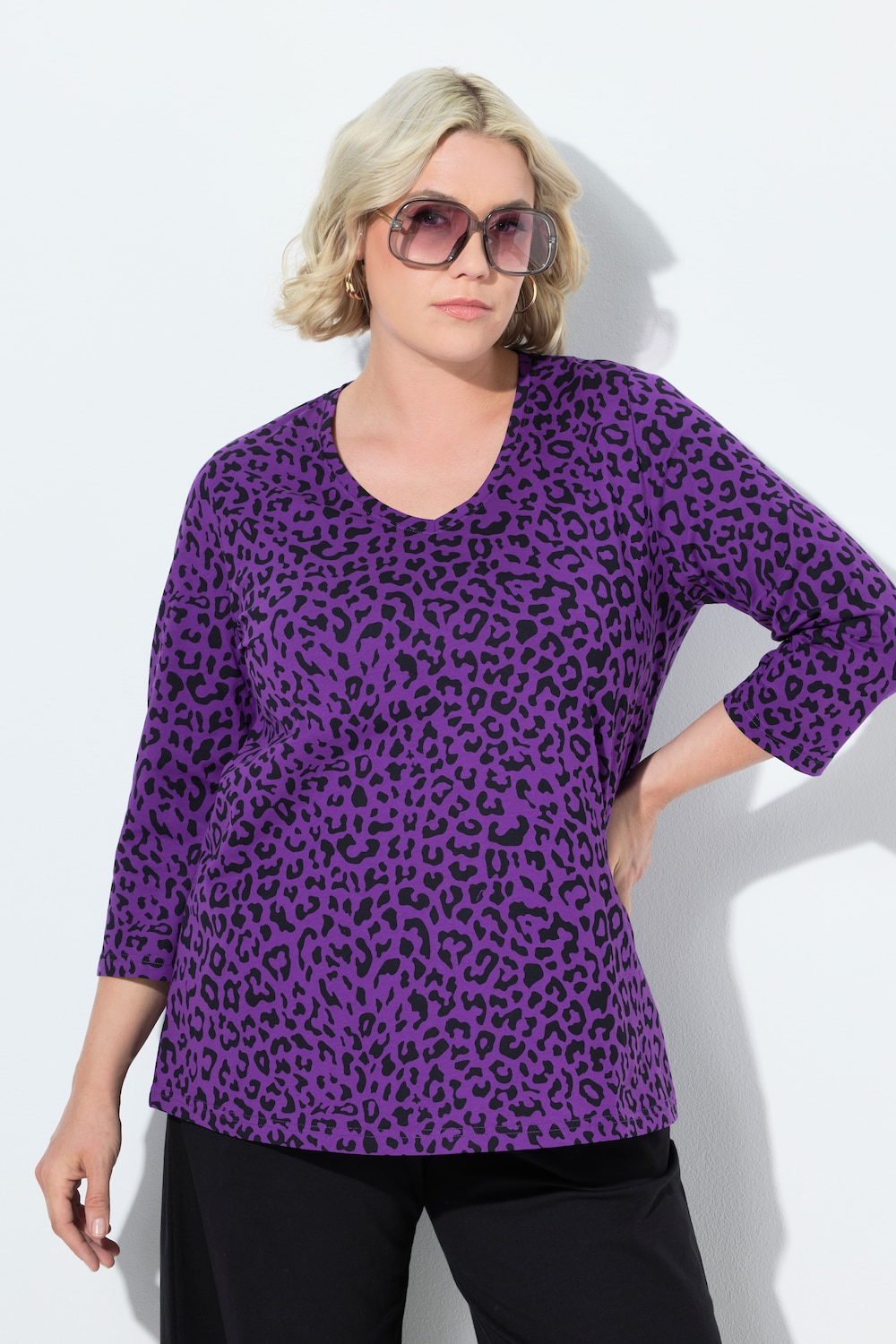 T-Shirt, A-Linie, V-Ausschnitt, 3/4-Arm