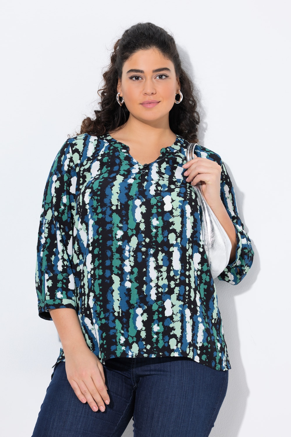 Tuniek, print, ronde hals, knopen, 3/4-mouw