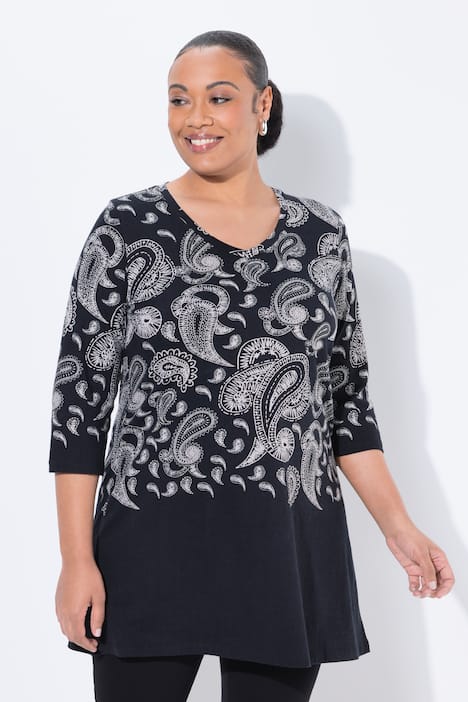Paisley Placement Print A-Line Knit Tunic