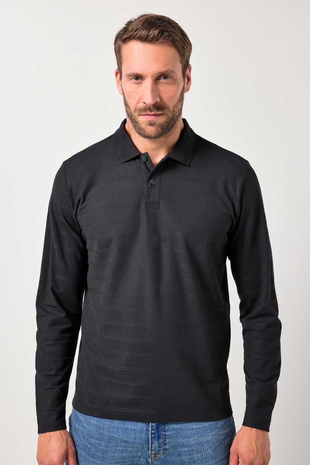 Große Größen JP AWARE Langarm-Poloshirt, Herren, schwarz, Größe: 3XL, Polyester, JP-Aware