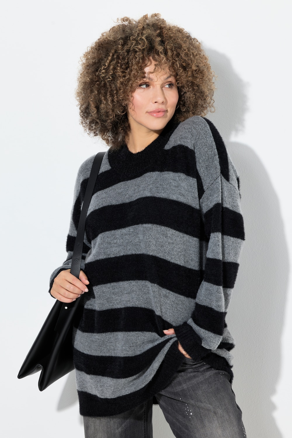 Pullover, Streifen, Stehkragen, Langarm, kuschelweich