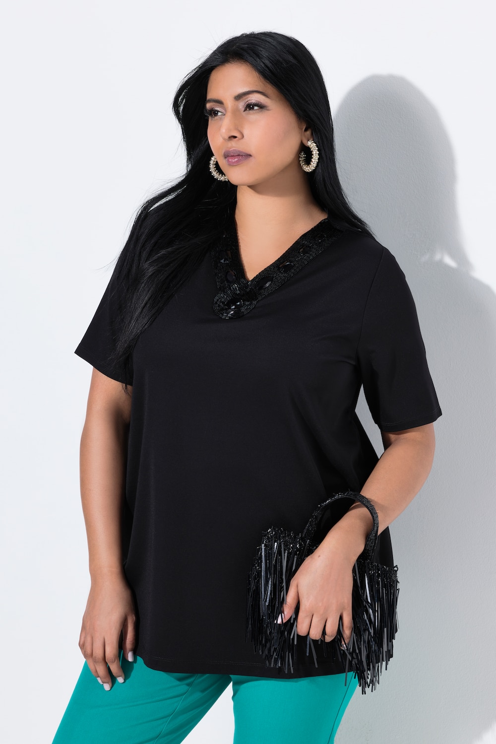 Große Größen T-Shirt, Damen, schwarz, Größe: 54/56, Viskose/Synthetische Fasern/Elasthan, Ulla Popken