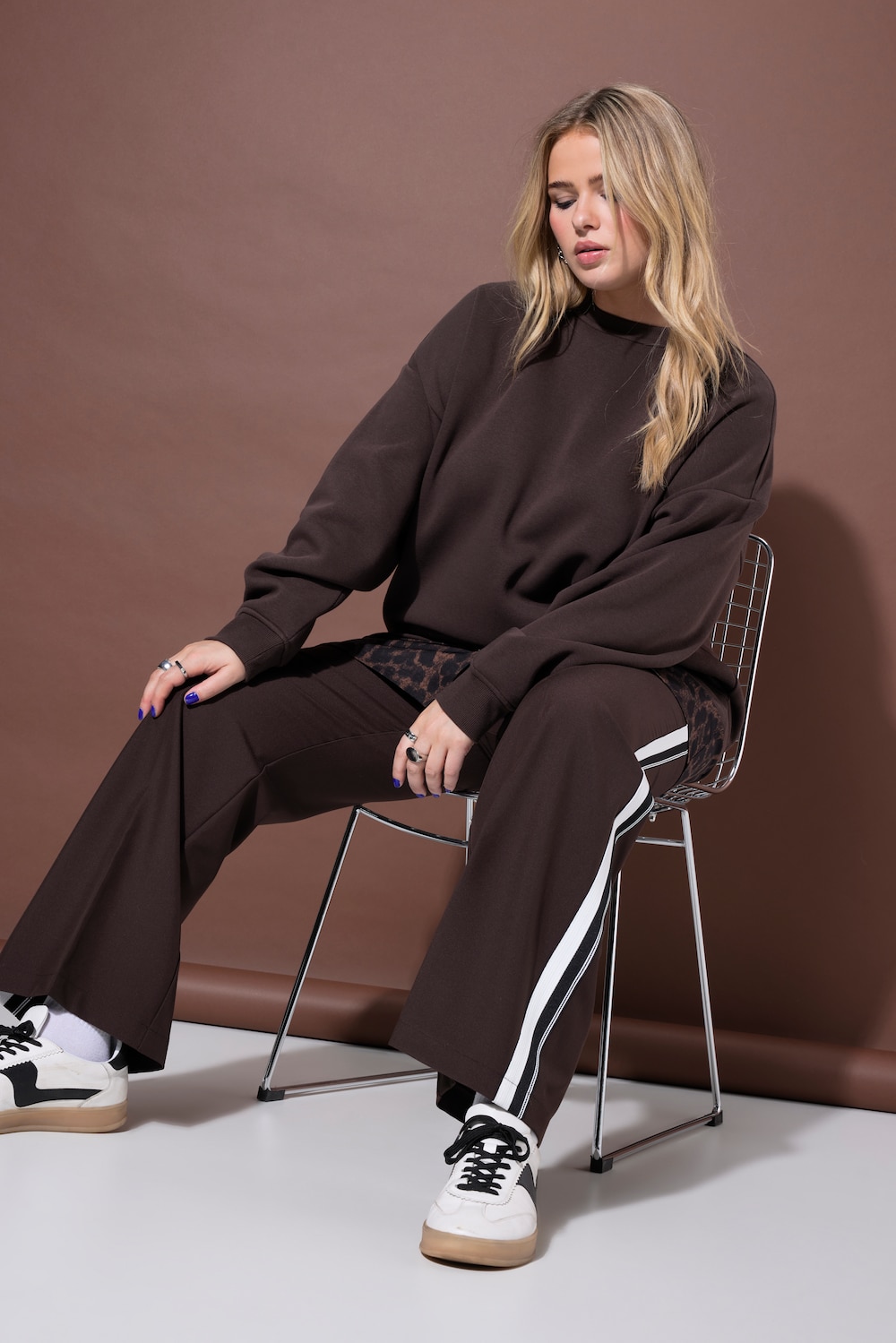 Hose, Straight Wide Legs, Seitenstreifen