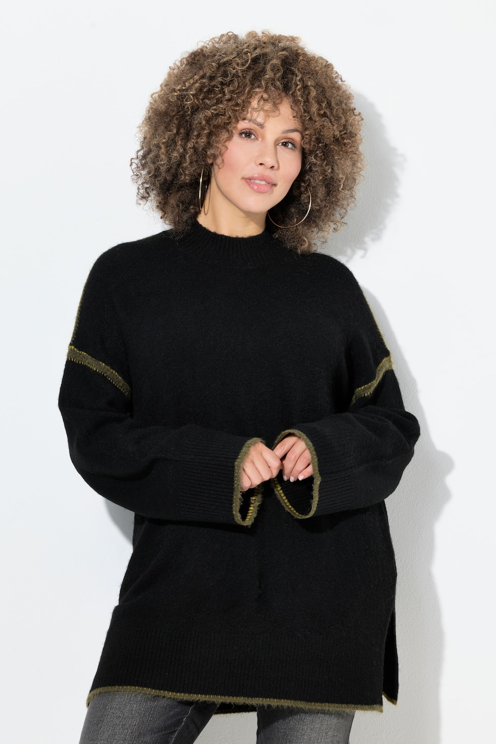 Große Größen Pullover, Damen, schwarz, Größe: 50/52, Synthetische Fasern/Polyester, Ulla Popken