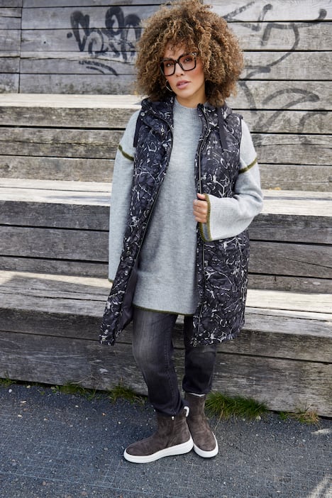 Sweter, ozdobne szwy, stójka, długi rękaw