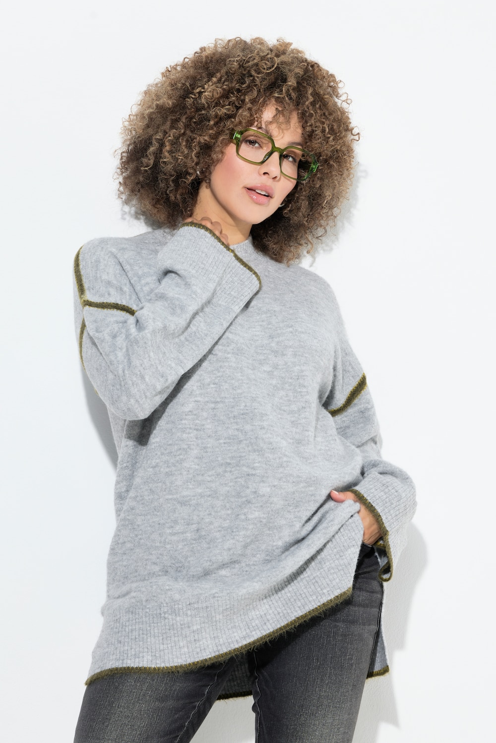 Pullover, Ziernähte, Stehkragen, Langarm