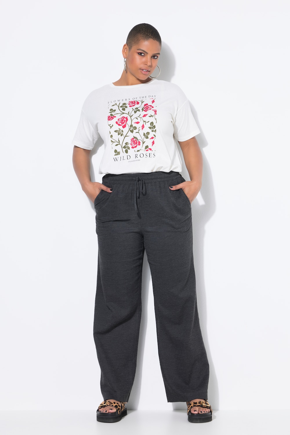 Hose, Wide Legs, High Waist, feine Struktur
