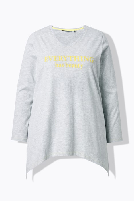 Shirt, Schriftmotiv, A-Linie, V-Ausschnitt, Langarm