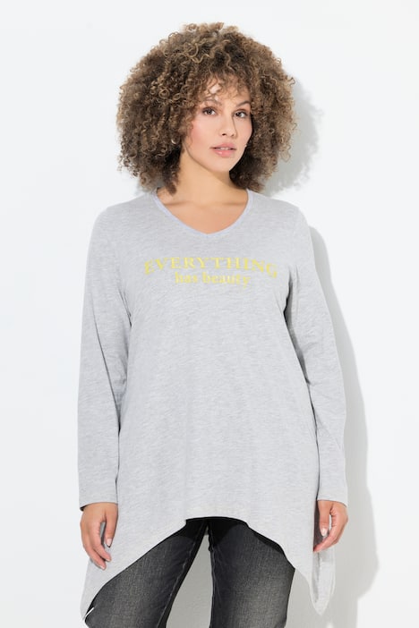 Shirt, Schriftmotiv, A-Linie, V-Ausschnitt, Langarm