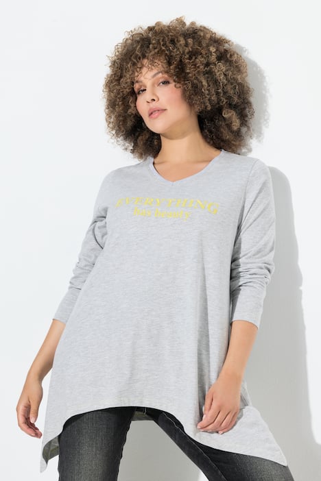 Shirt, Schriftmotiv, A-Linie, V-Ausschnitt, Langarm