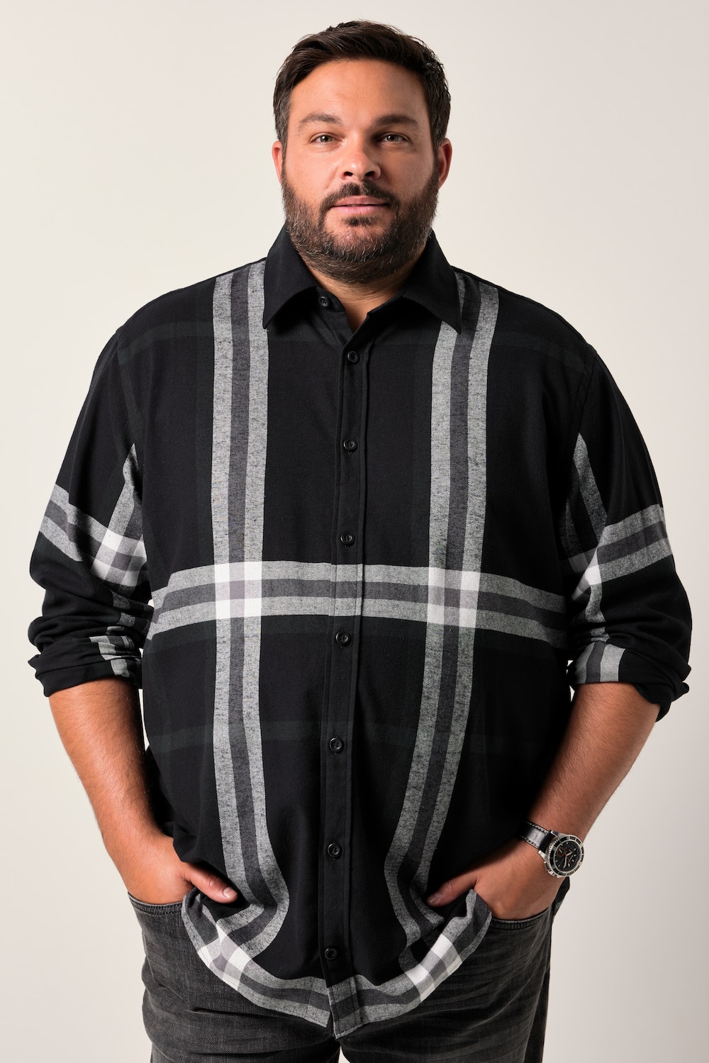 Men+ flanellen geruit overhemd, lange mouw, kentkraag, comfort fit, tot 8XL