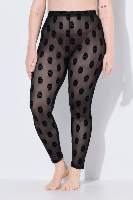 Strumpf-Leggings, Totenköpfe, Mesh