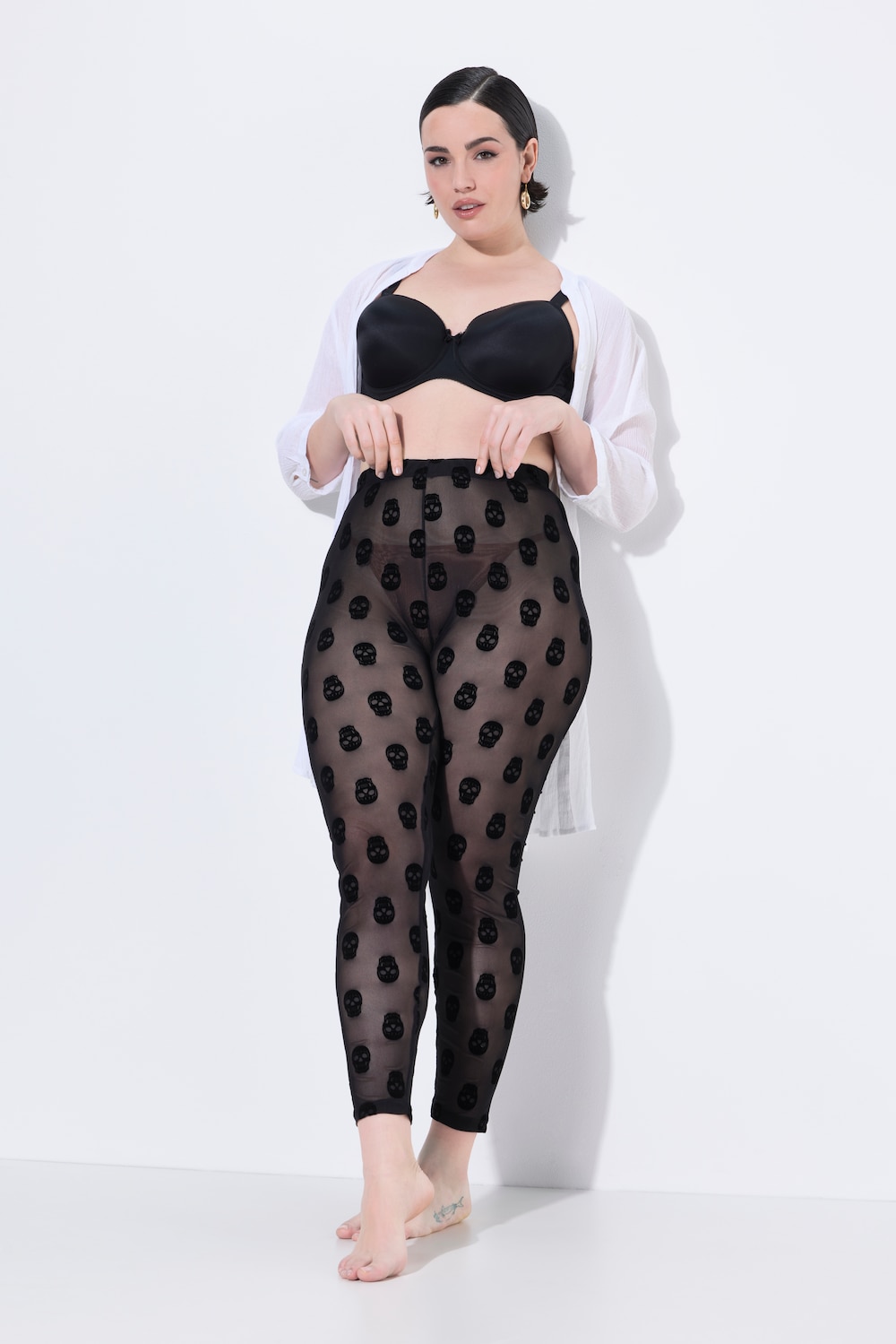Strumpf-Leggings, Totenköpfe, Mesh