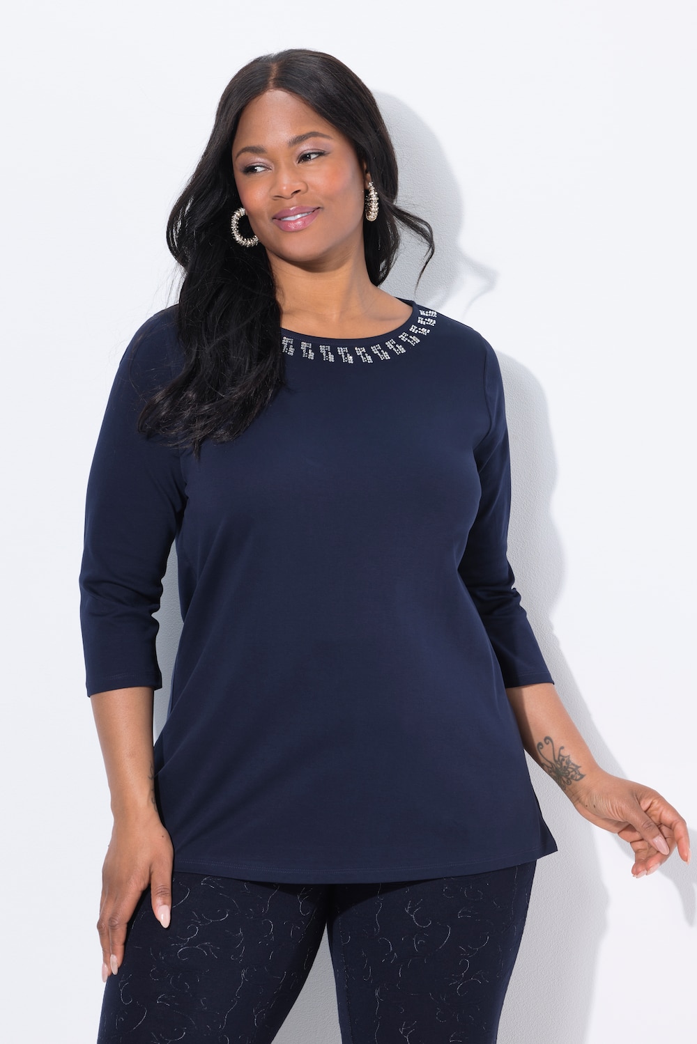 T-Shirt, A-Linie, U-Boot-Ausschnitt, Langarm, Pima Cotton
