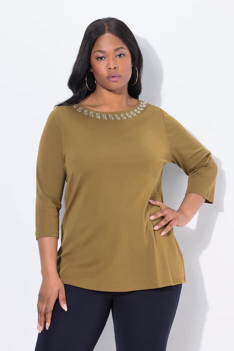 T-Shirt, A-Linie, U-Boot-Ausschnitt, Langarm, Pima Cotton