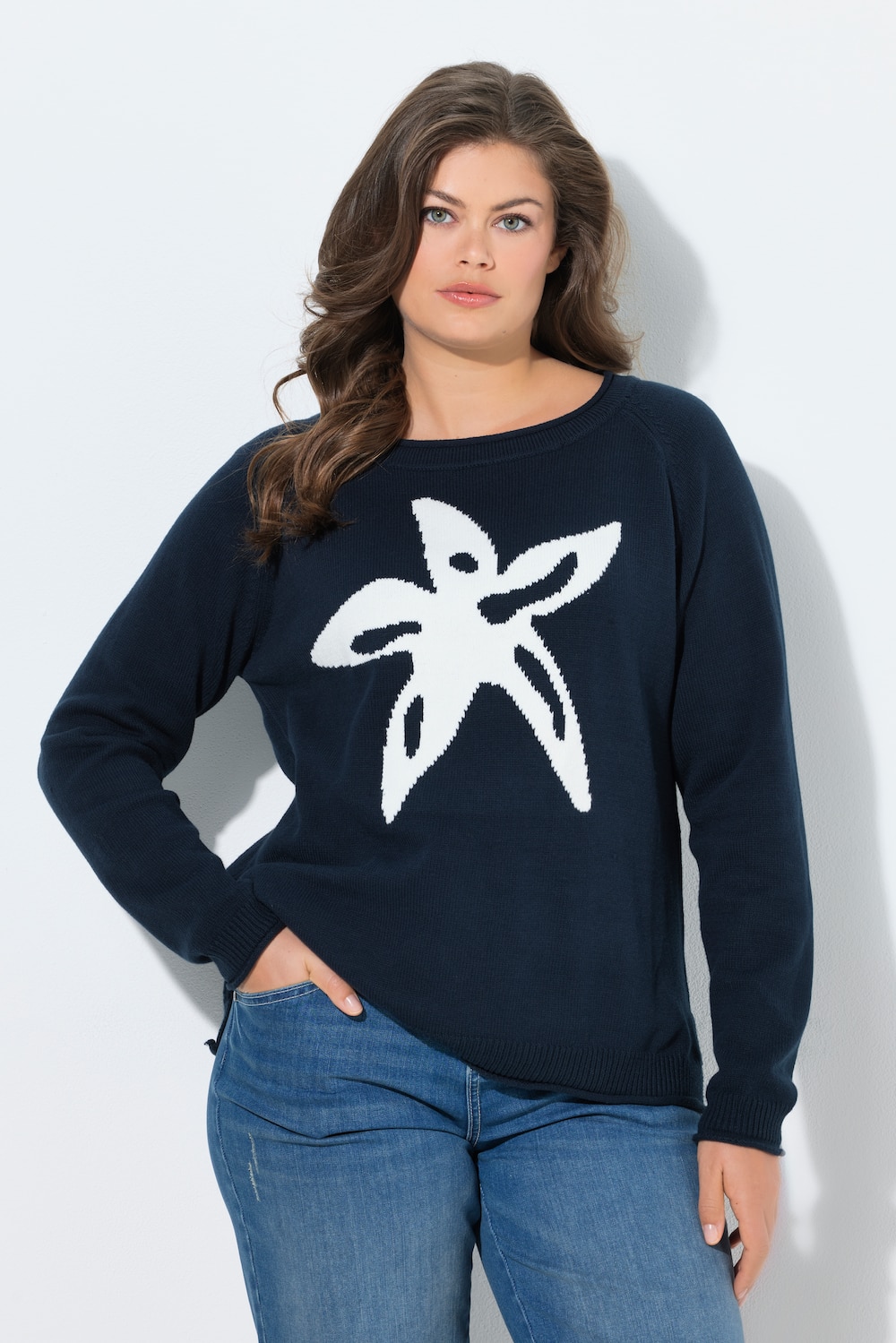 Große Größen Pullover mit Seestern, Damen, blau, Größe: 44/46, Baumwolle/Synthetische Fasern, LAURASON