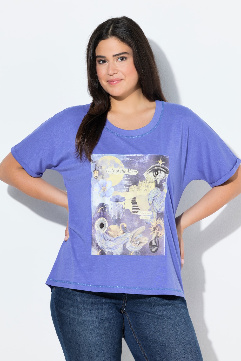 Große Größen T-Shirt, Damen, blau, Größe: 62/64, Baumwolle/Synthetische Fasern, Ulla Popken