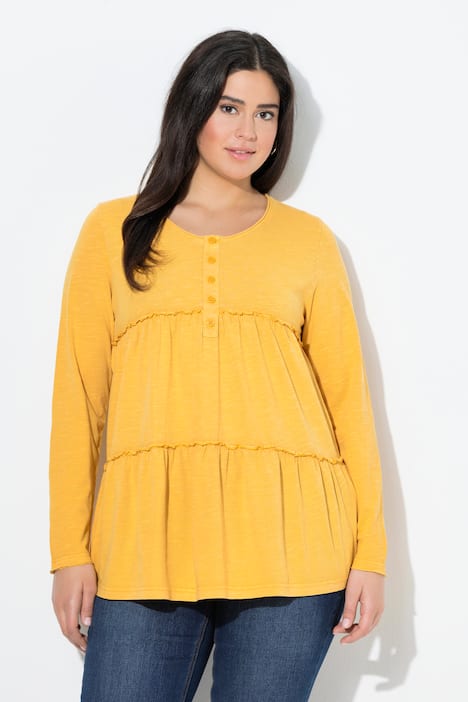 Shirt, Volants, A-Linie, Rundhals, Langarm