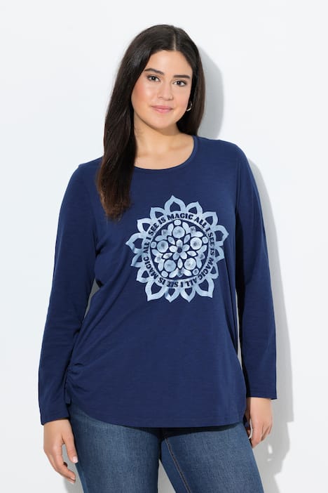 Shirt, Mandala, Rundhals, Langarm, Raffbänder