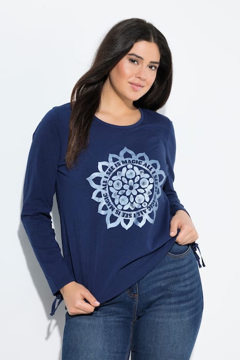 Shirt, Mandala, Rundhals, Langarm, Raffbänder