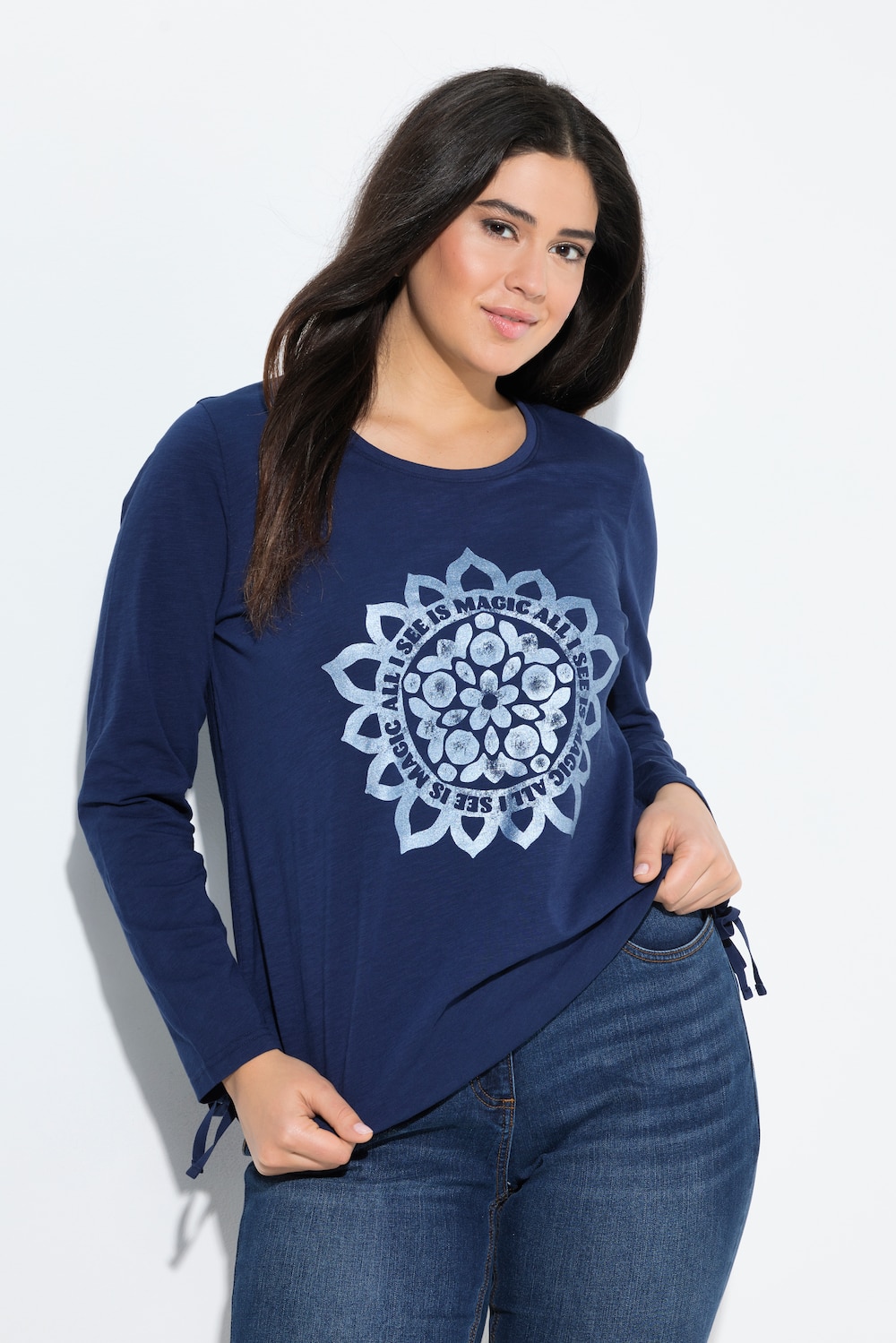 Shirt, Mandala, Rundhals, Langarm, Raffbänder