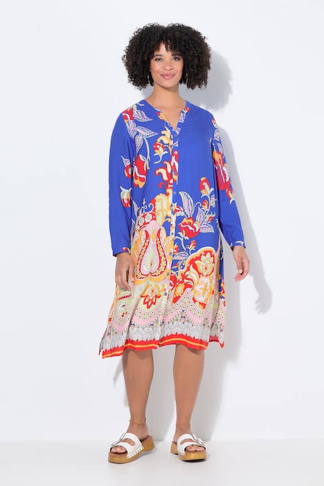 Midi-jurk, all-over motief, lange mouw