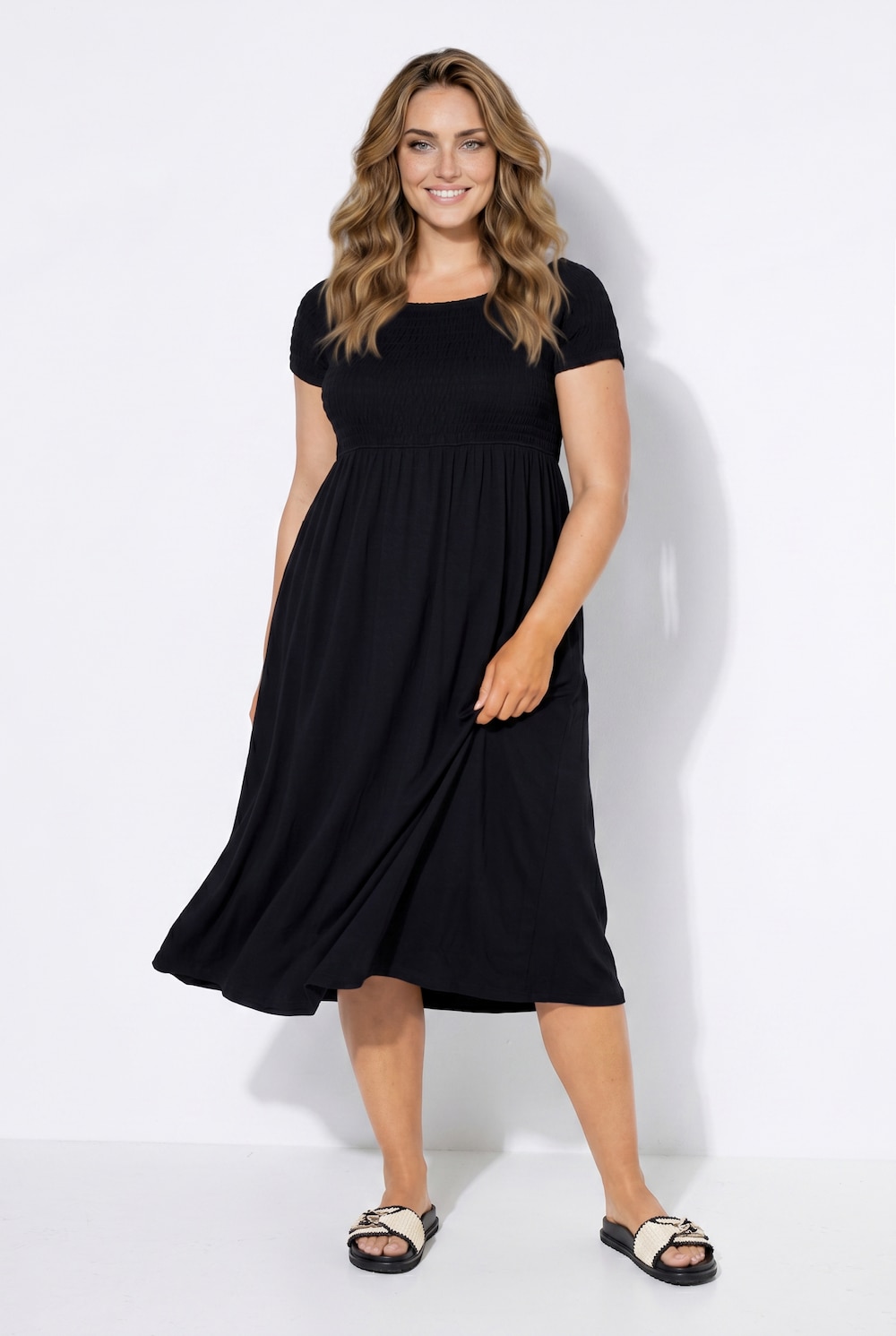 Maxikleid, A-Linie, Jersey, gesmokte Büste, Angel of Style x MIAMODA
