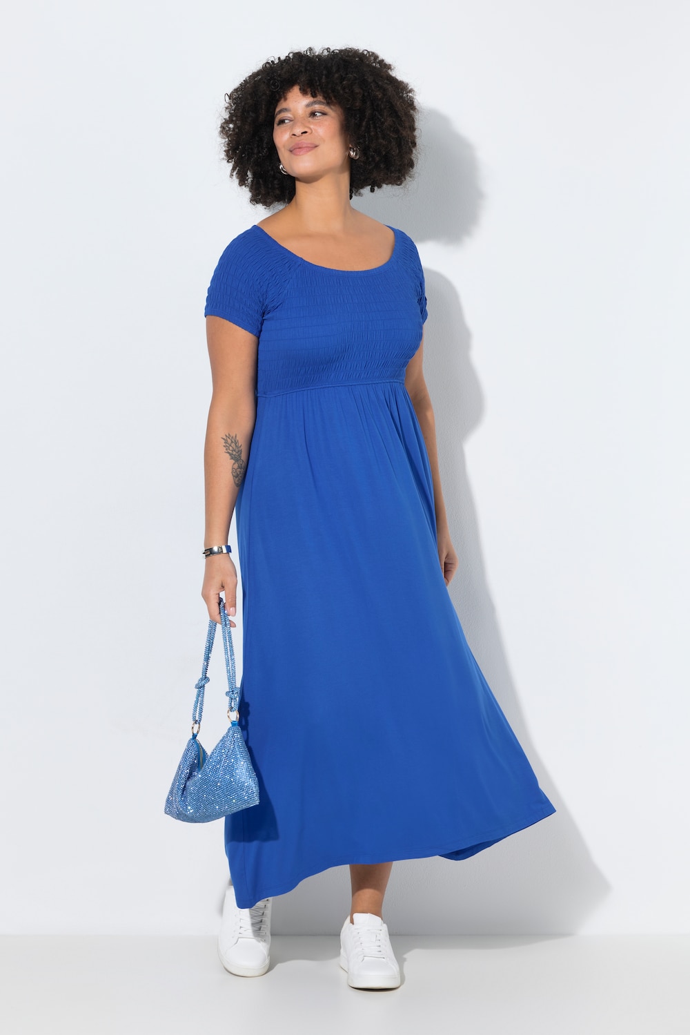 Maxikleid, A-Linie, Jersey, gesmokte Büste