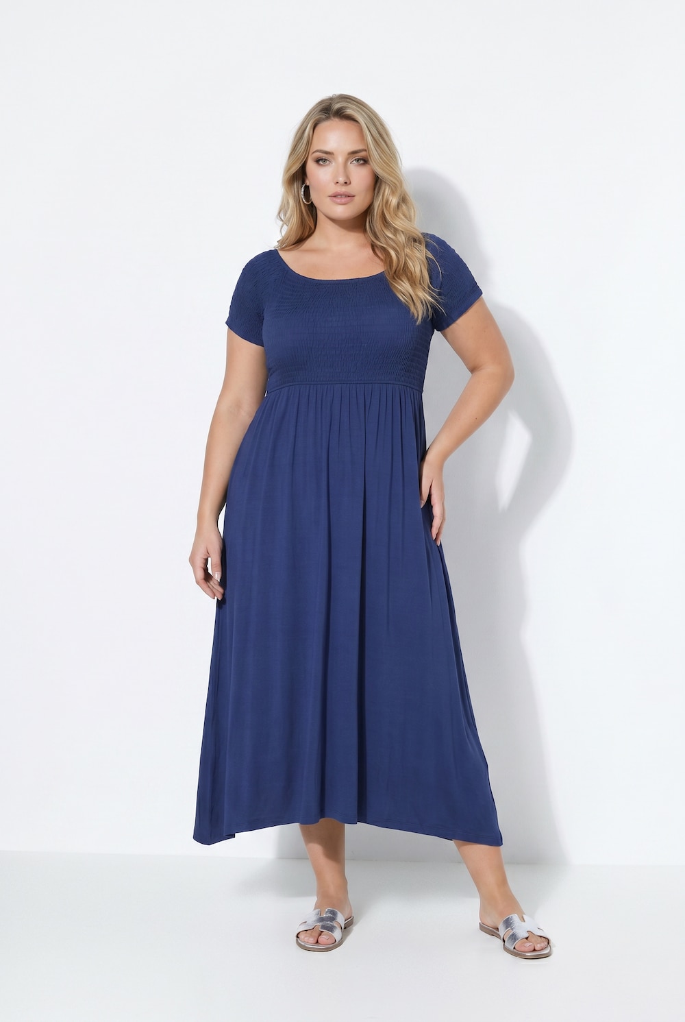 Maxikleid, A-Linie, Jersey, gesmokte Büste
