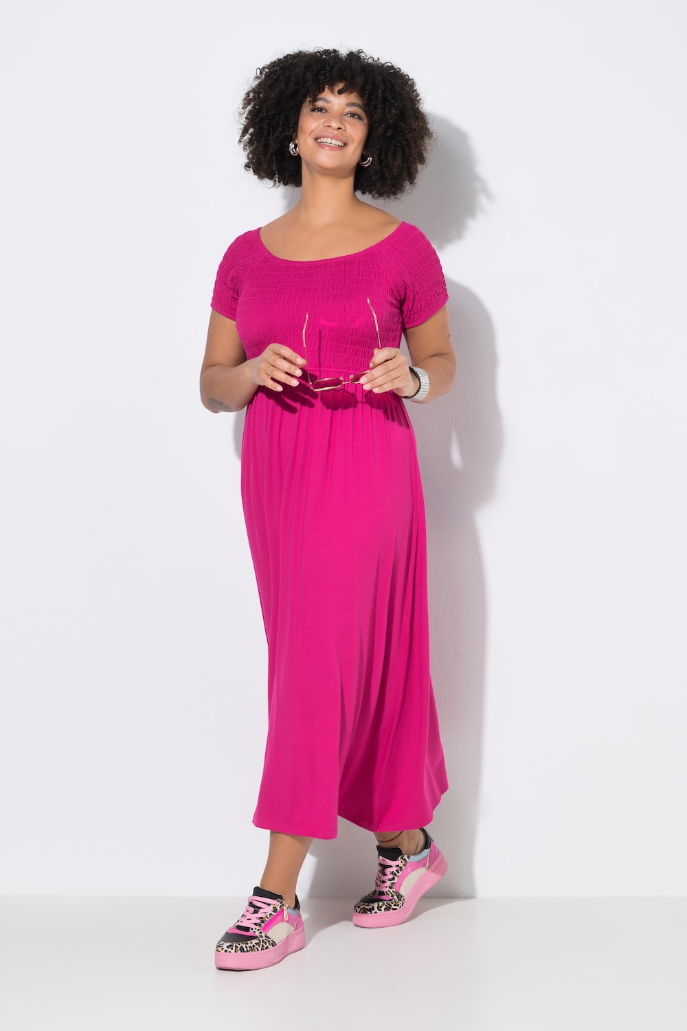 Maxikleid, A-Linie, Jersey, gesmokte Büste