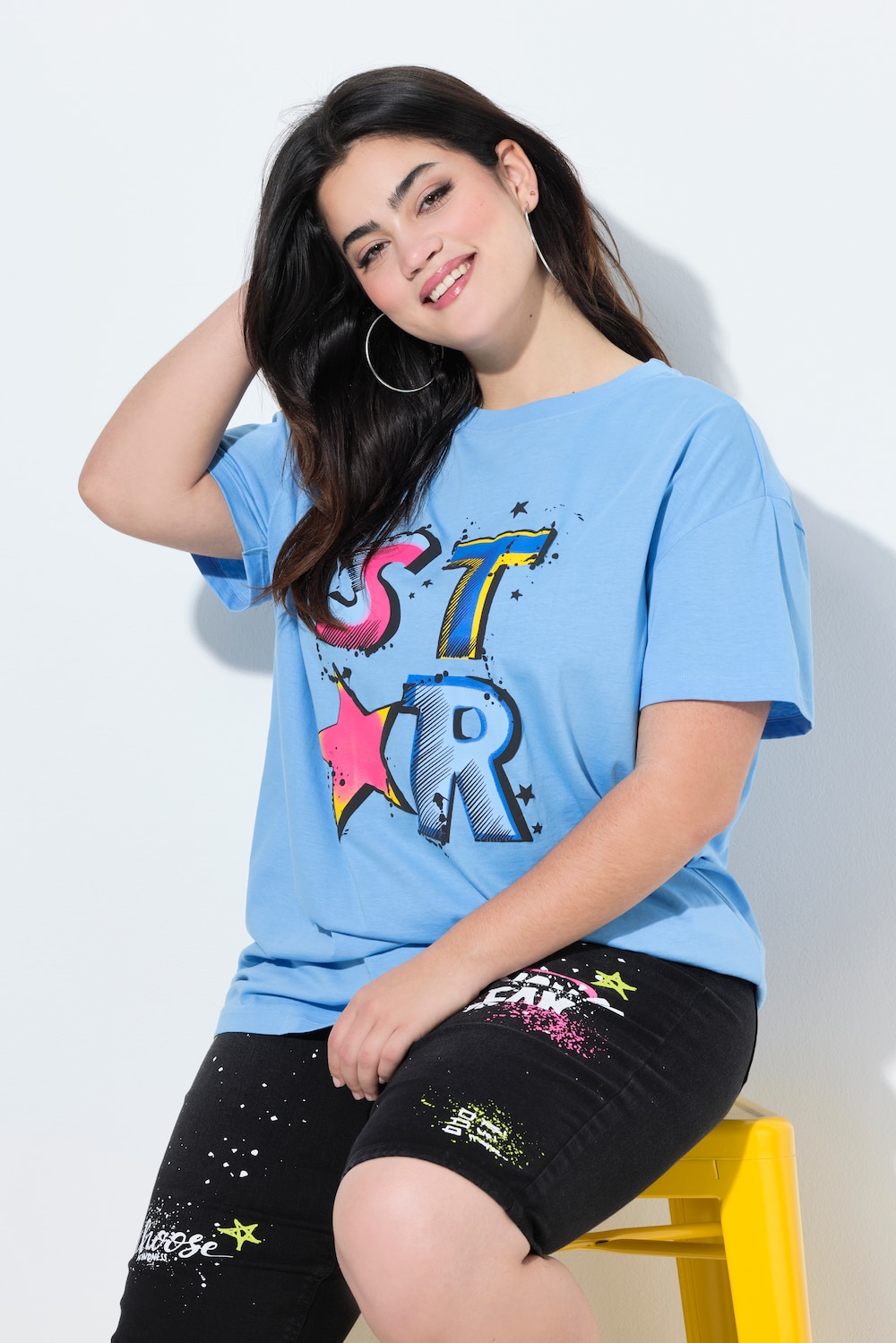 T-Shirt, bequeme Passform, Neon 3D-Motiv
