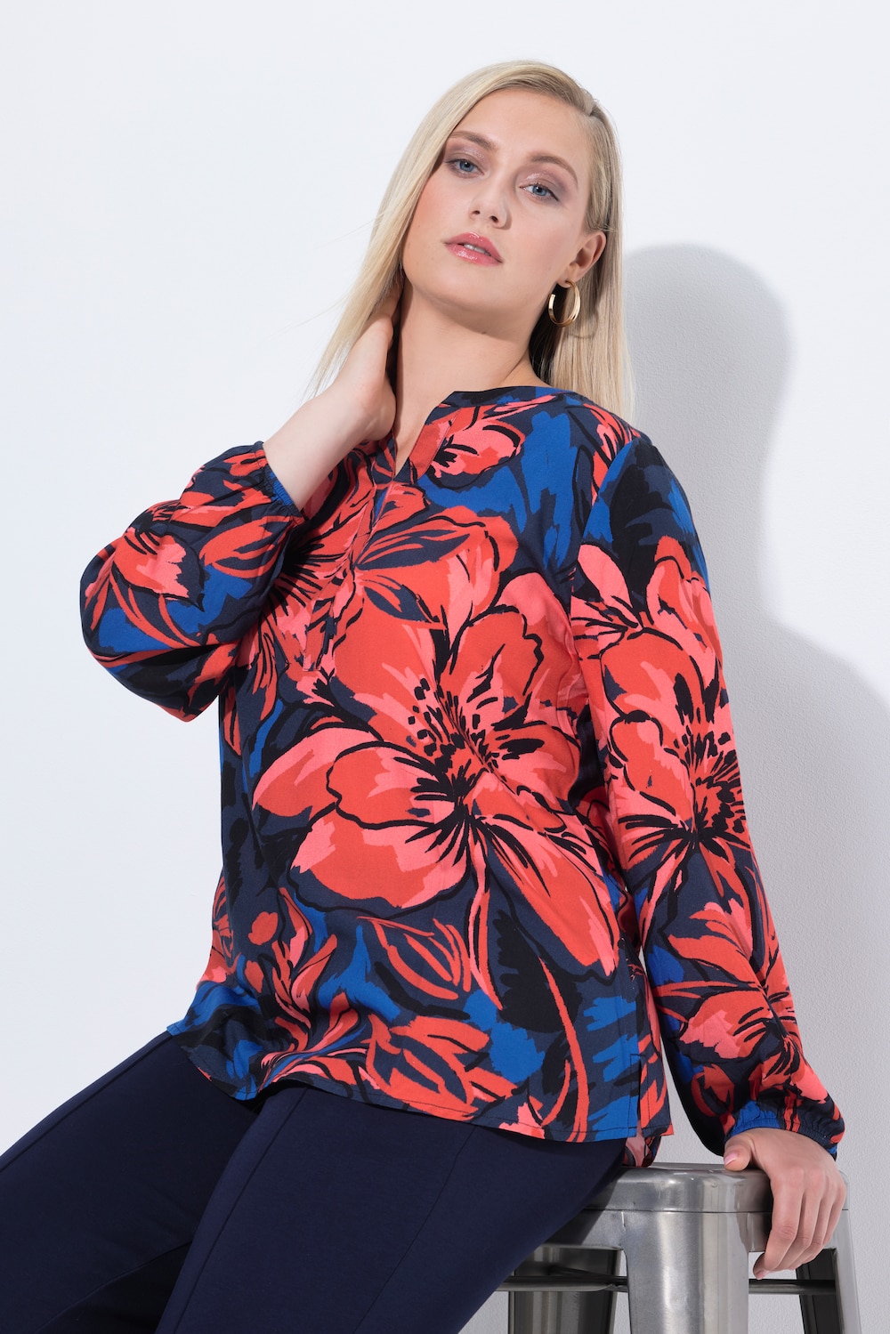Tuniek, bloemen, A-lijn, tuniekhalslijn, lange mouwen