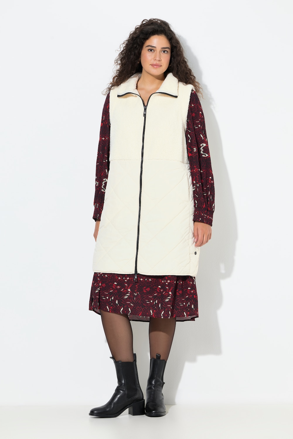 Große Größen Long-Weste, Damen, beige, Größe: 62/64, Polyester/Synthetische Fasern, Ulla Popken