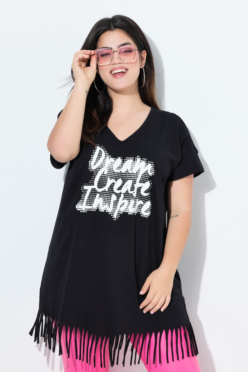 Longshirt, A-Linie, Graffitti-Motiv, Fransen-Zipfelsaum