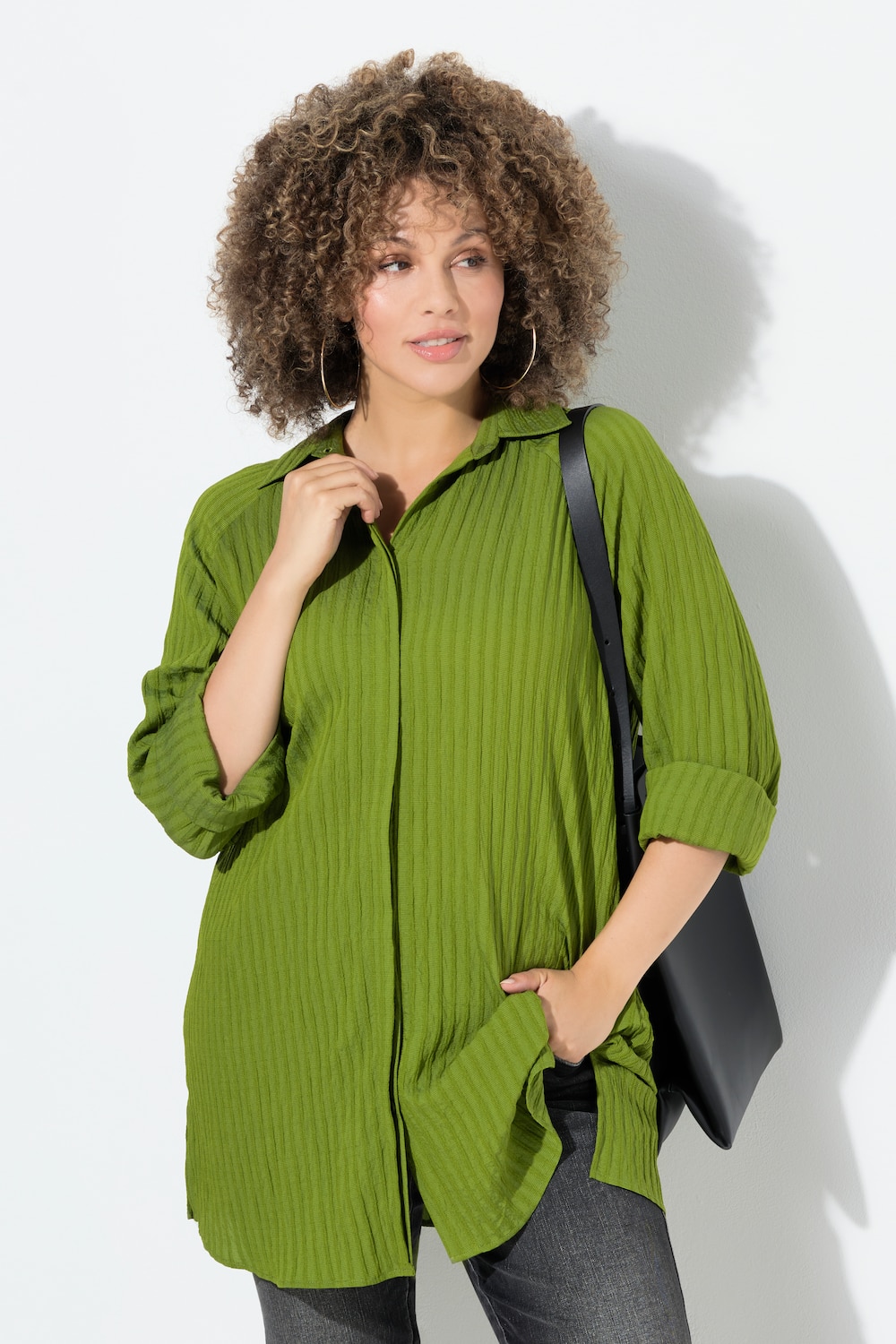 Blouse, strepen, A-lijn, overhemdkraag, lange mouwen