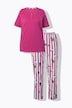 Pyjama, tweedelig, effen shirt, broek met HotDog-motief