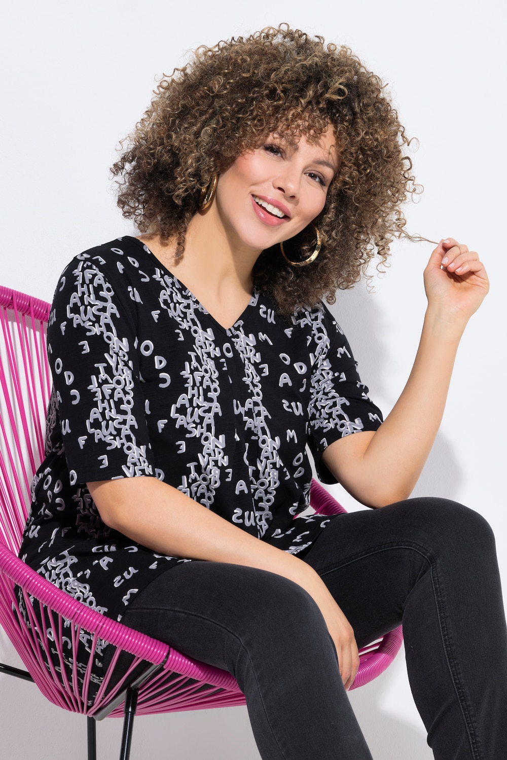 Große Größen T-Shirt, Damen, schwarz, Größe: 50/52, Baumwolle, Ulla Popken