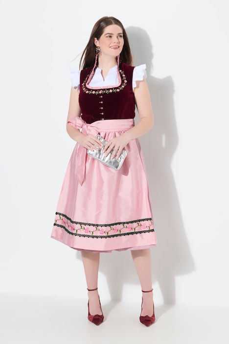 Samt-Dirndl, Stickerei, Carré-Ausschnitt, ärmellos