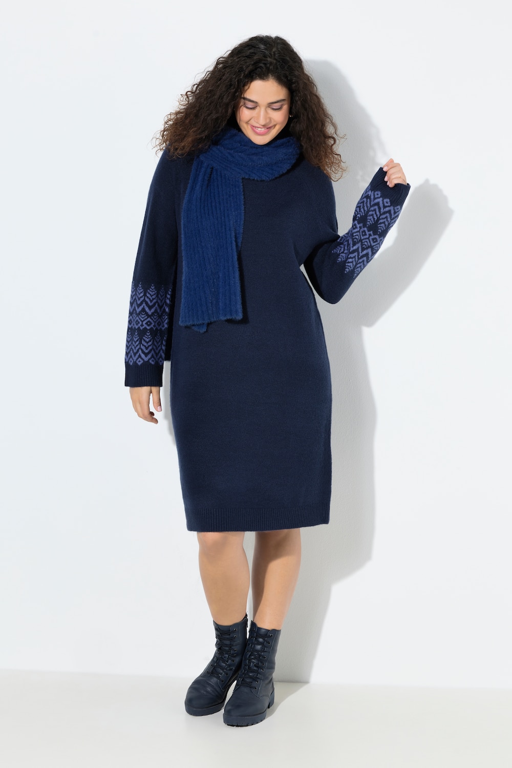 Große Größen Strickkleid, Damen, blau, Größe: 42/44, Synthetische Fasern/Polyester, Ulla Popken