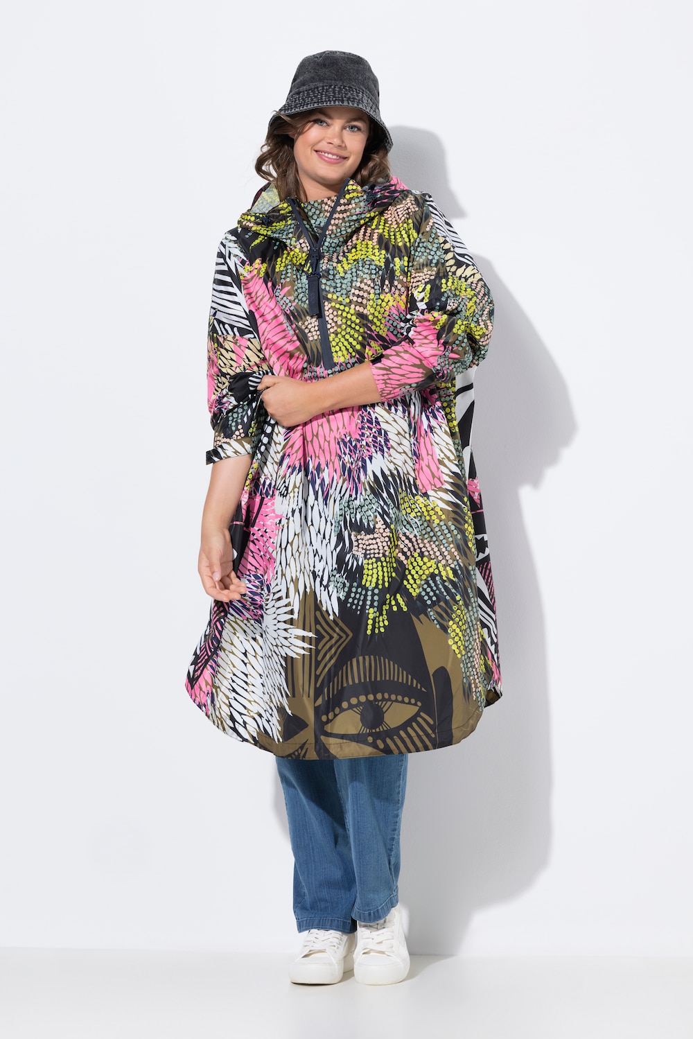 Functionele regencape, unisex, print, capuchon