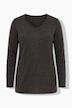 Merino-Pullover, Rollkanten, V-Ausschnitt, Langarm